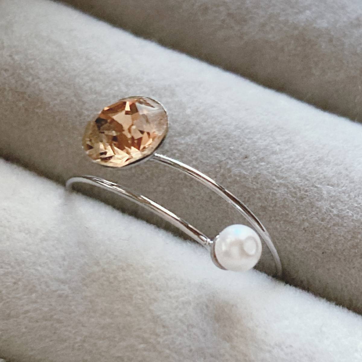 フリーサイズリング オレンジサファイア風 パール シルバー Japan Vintage jewelry accessories 0485拍卖