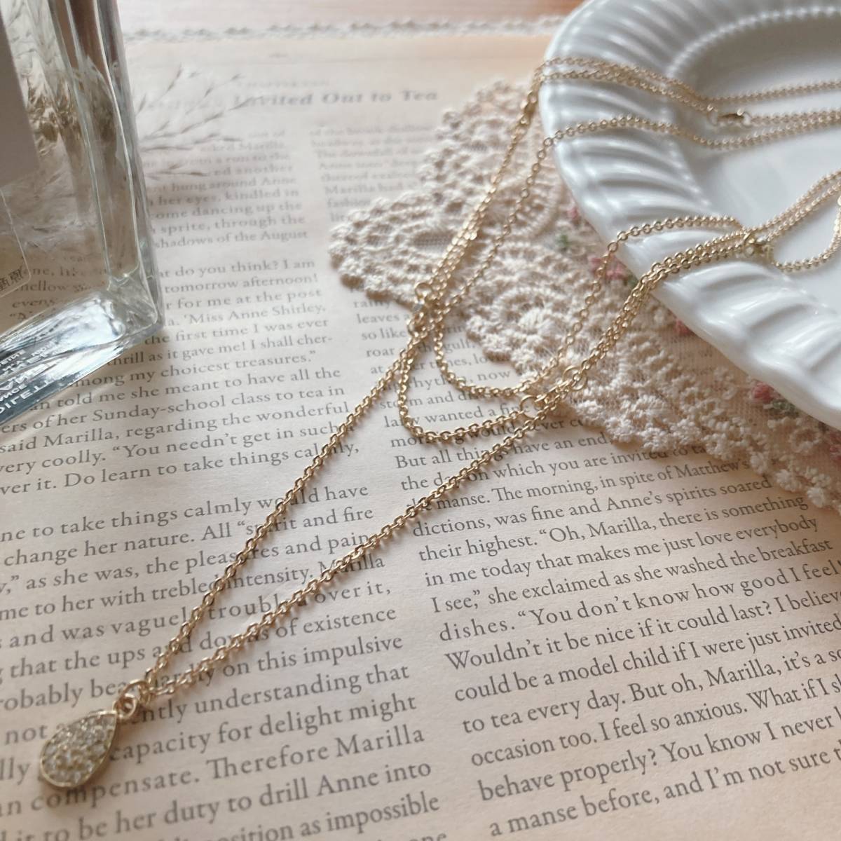 美品 ゴールド3連ネックレス 石 重ね付け風 Vintage jewelry accessories 0602拍卖