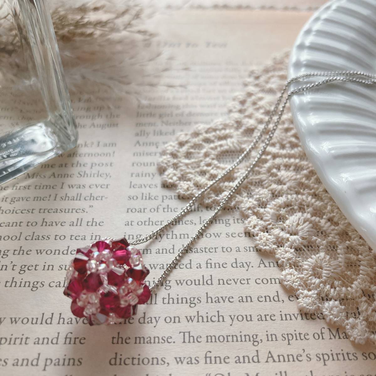 ビーズボールネックレス ボルドー シルバー ワイン 美品 Vintage jewelry accessories 0616拍卖