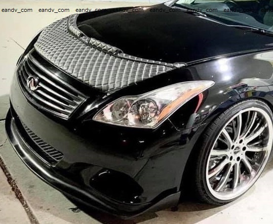 即納スカイラインV36クーペ日産ノーズブラ ボンネット カバー DIA柄ブラック黒フロント バグガード ガーニッシュ グリル エアロ スポイラー拍卖