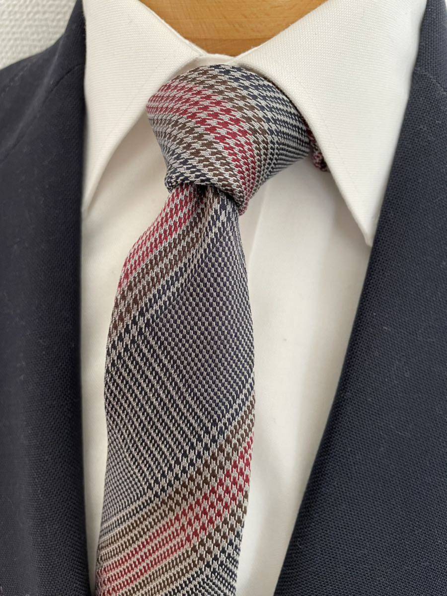 【人気】ユナイテッドアローズ グレンチェックネクタイ クリーニング済 大剣約8.5cm グレー系拍卖