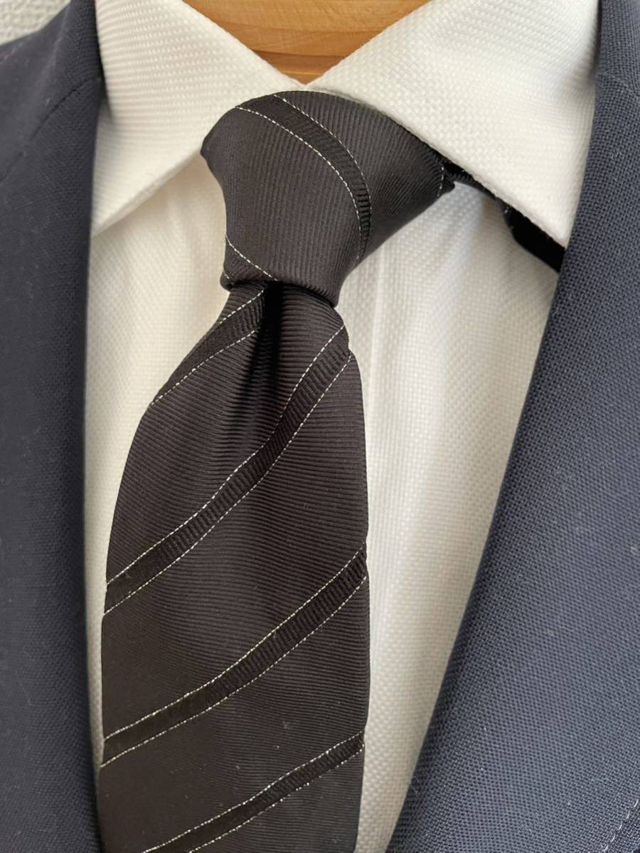【美品】五大陸gotairiku ブラックストライプネクタイ 大剣約9cm 高級シルク 日本製拍卖