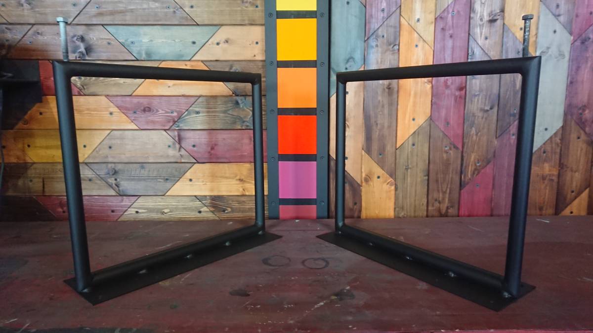 マットブラックでアイアンな丸鉄脚♪ 21.7×400×350mm □型 2脚ver. ローテーブル拍卖