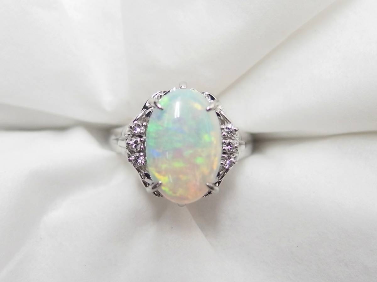 Pt900 オパール1.97ct D0.09ct 11号 リング /R4035拍卖