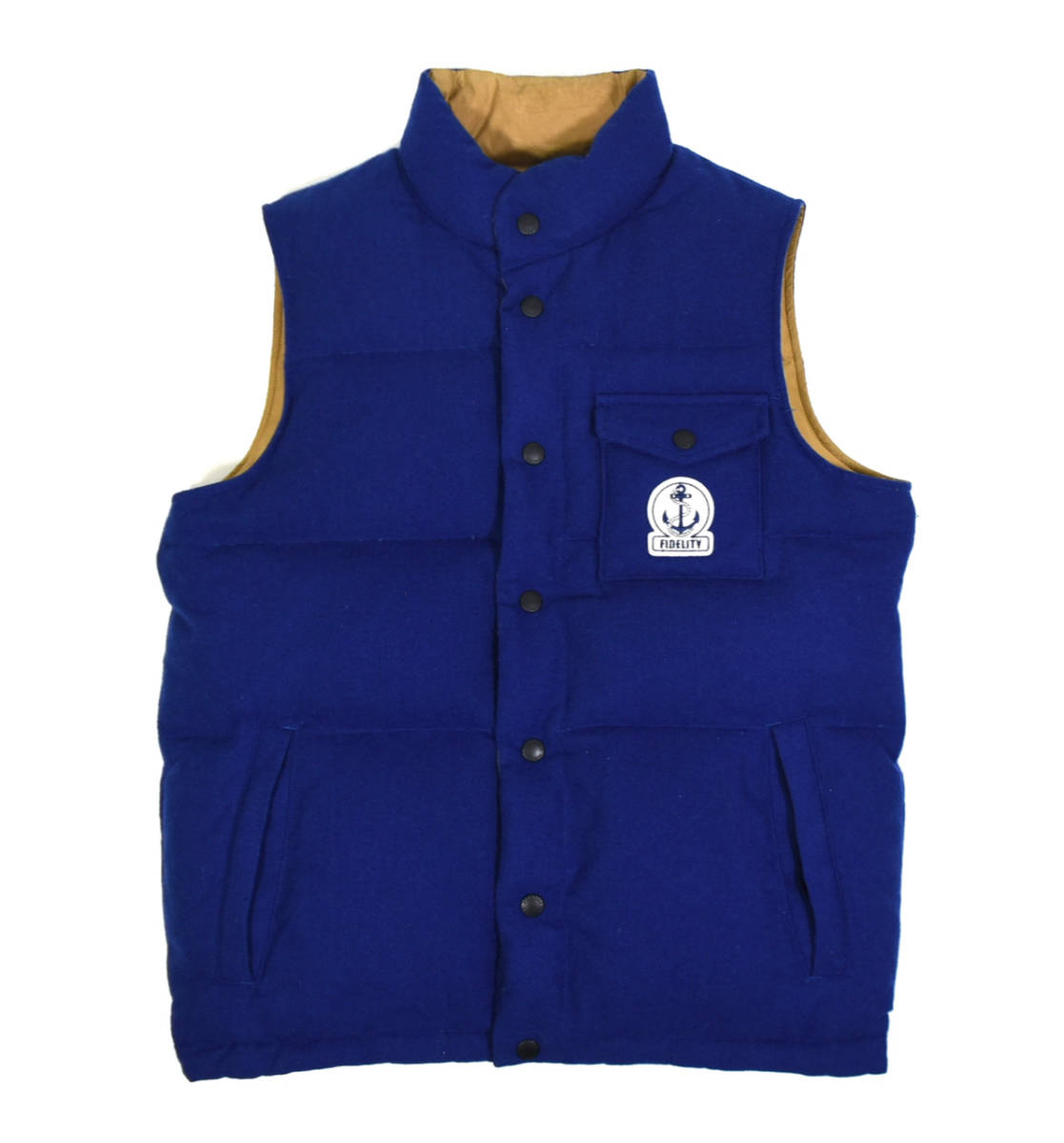 FIDELITY フィデリティ リバーシブル ダウンベスト M ウール×ナイロン ネイビー×ベージュ拍卖