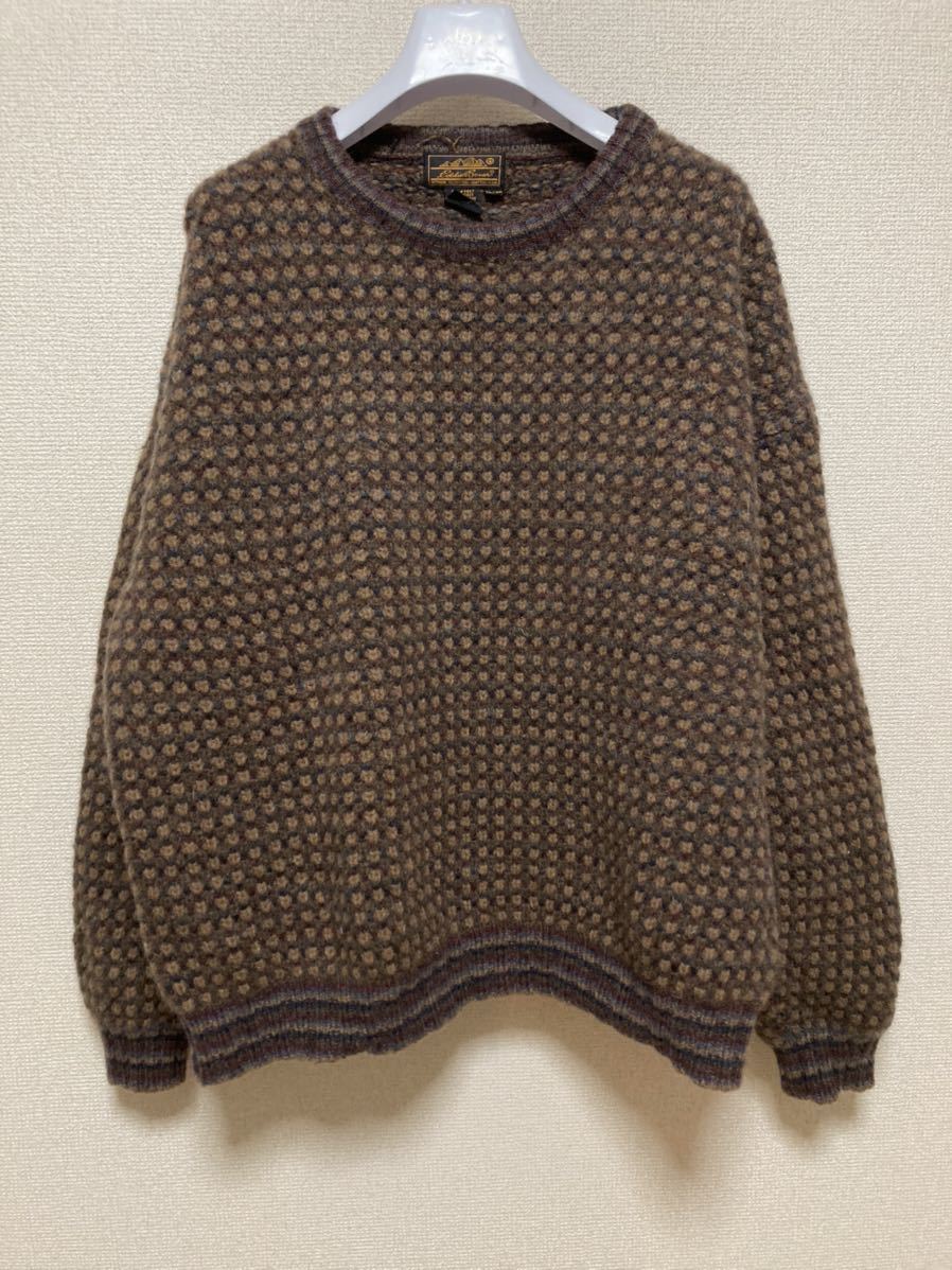 80's90's Eddie Bauer ウールニット セーター エディーバウアー 黒タグ ブラウン ビンテージ vintage 80s XL 80年代 90年代拍卖