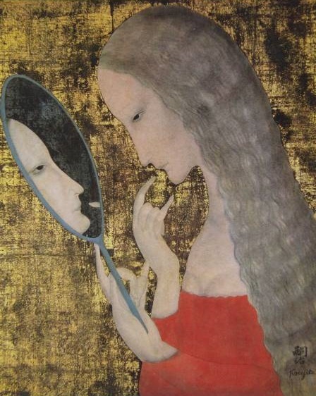 藤田嗣治、【Femme au miroir】、希少な額装用画集より、厳選、新品額装、マット額装付、状態良好、送料込み拍卖