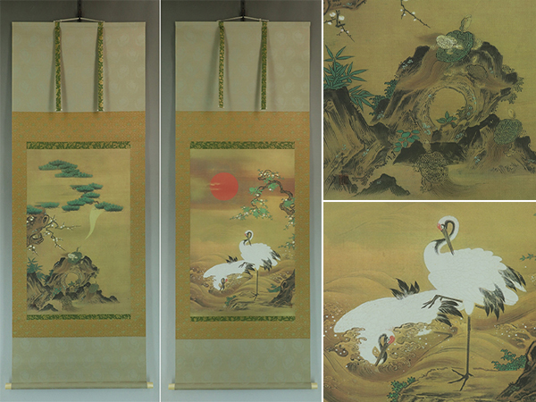 【高級巧芸】狩野房信【双幅・鶴亀図】◆絹本◆共箱◆二重箱◆掛軸 u10124拍卖