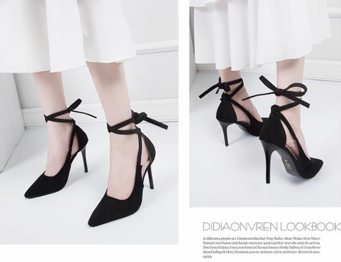 LHK2979★レディース ハイヒール ブラックパンプス サンダル 美脚 インテッド シューズ ピンヒール 結婚式 紐を締める 拍卖