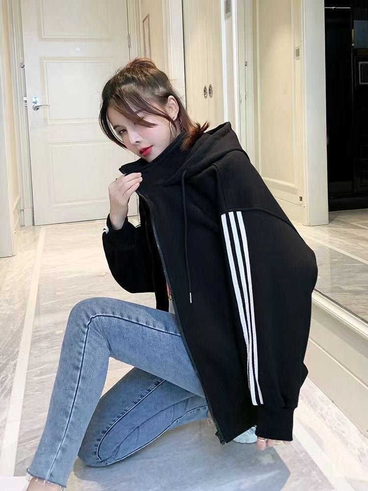 cxr284★レディース パーカー サイドライン カジュアル アウター 春秋 可愛い ゆったり 長袖 大きいサイズ フード付き拍卖