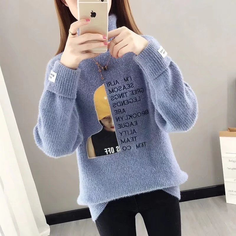 cjx2150★Fサイズ♪秋冬新作 オシャレ 立ち襟 暖かい ニットセーター 純色 ふんわり袖 20304050代 着痩せ ニットトップス拍卖