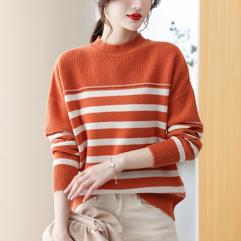 cjx2196★Fサイズ♪秋冬新作 オシャレ ハーフタートルネック暖かい ニットセーター ふんわり袖 20304050代 着痩せ ニットトップス拍卖