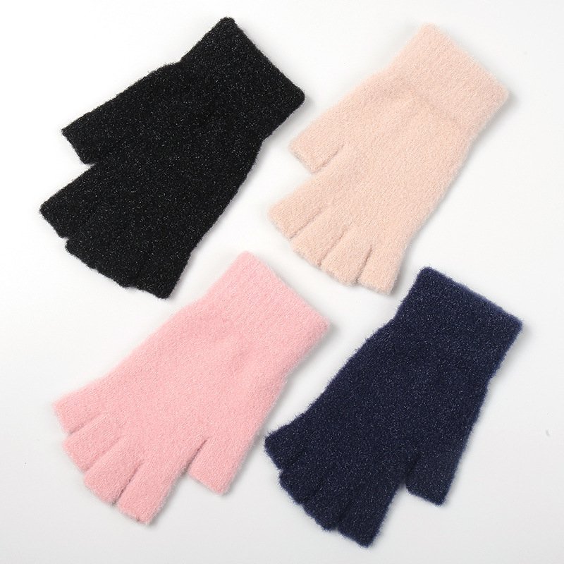 CJM1273★新品 冬 暖か ぬいぐるみ 無地 編み物 手袋 ハーフフィンガー ぬいぐるみ 厚手 防寒 手袋【4色可選】拍卖