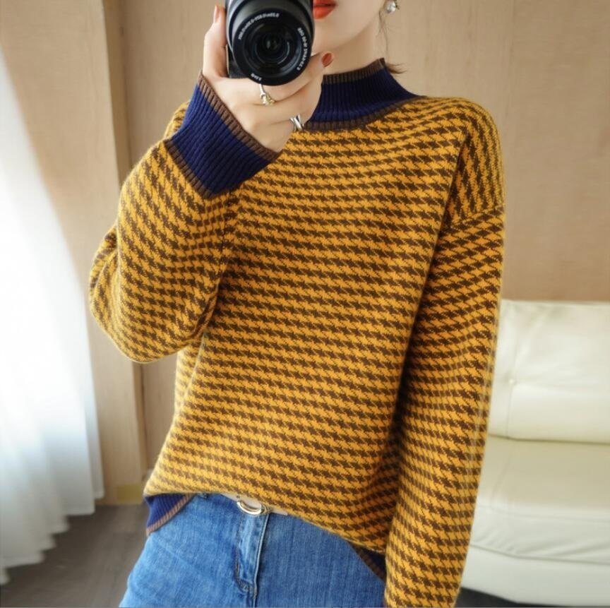 PYD2268★M-XLサイズ♪ ゆったり 千鳥格柄 暖かい 着秋冬上品 上質やすい ニット おしゃれ ミンクカシミヤ混 柔らかいトップス ニット拍卖