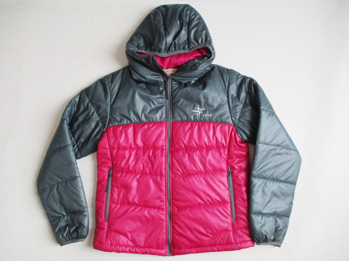 美品★ レディースL フォックスファイヤー★ フーディー中綿ジャケット★ グレー×ピンクパープル アウトドア拍卖