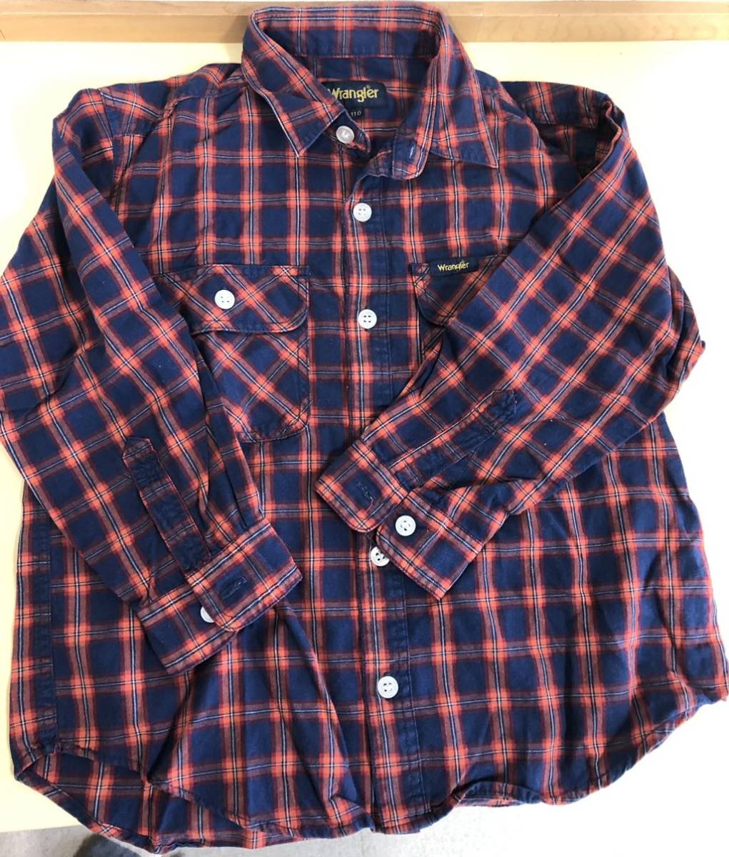 ラングラー 110㎝ 男の子 長袖 シャツ 長袖シャツ チェック 襟付き 美品 送料210円 Wrangler EDWIN拍卖