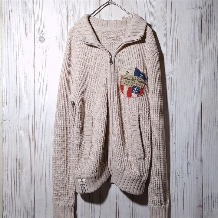 アヴィレックス AVIREX カーディガン ニット ハイネック ジップ M ベージュ メンズ アウター拍卖