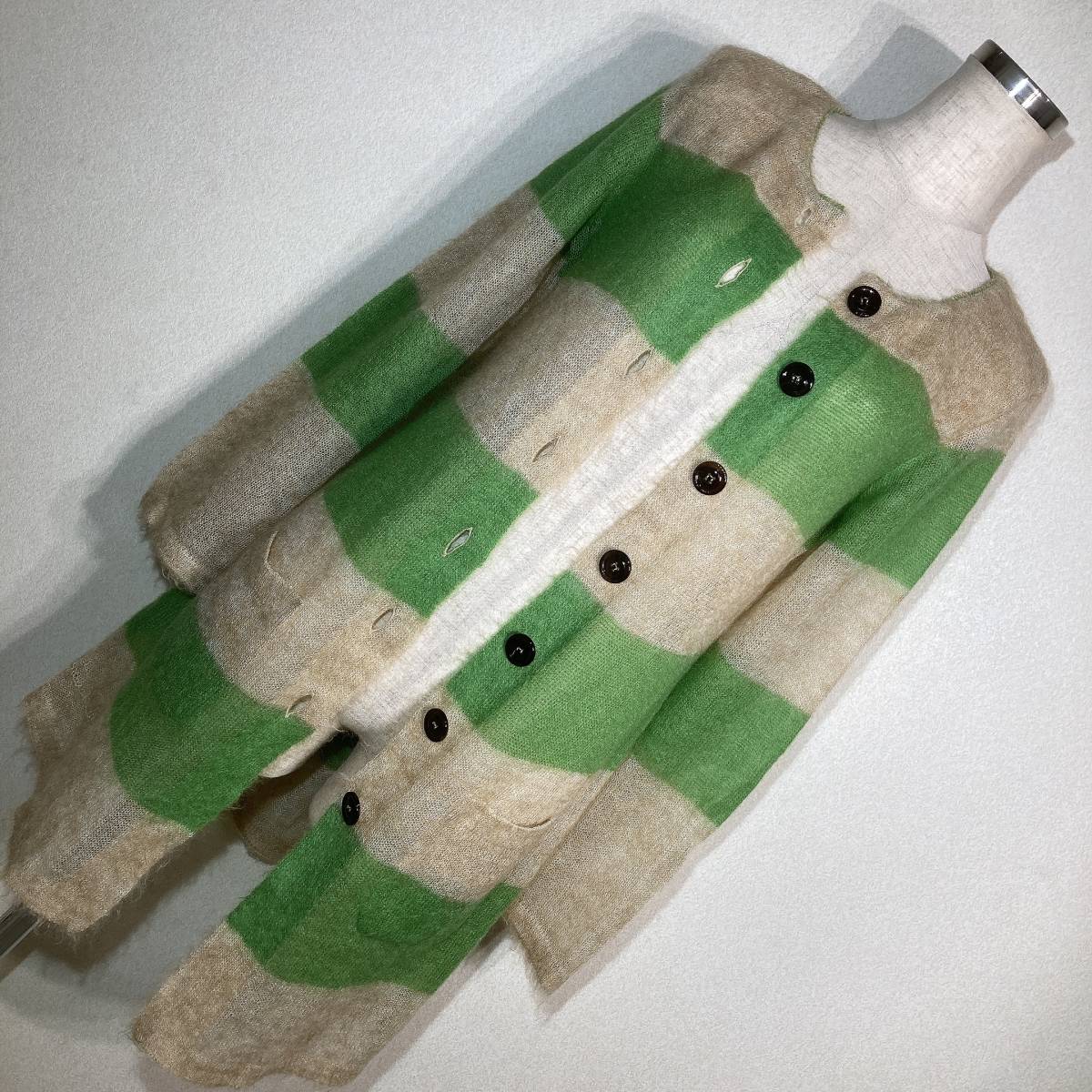 A916美品!■MARCCAINマークケイン★薄ベージュ*黄緑★モヘヤ★ロングカーディガン■2拍卖