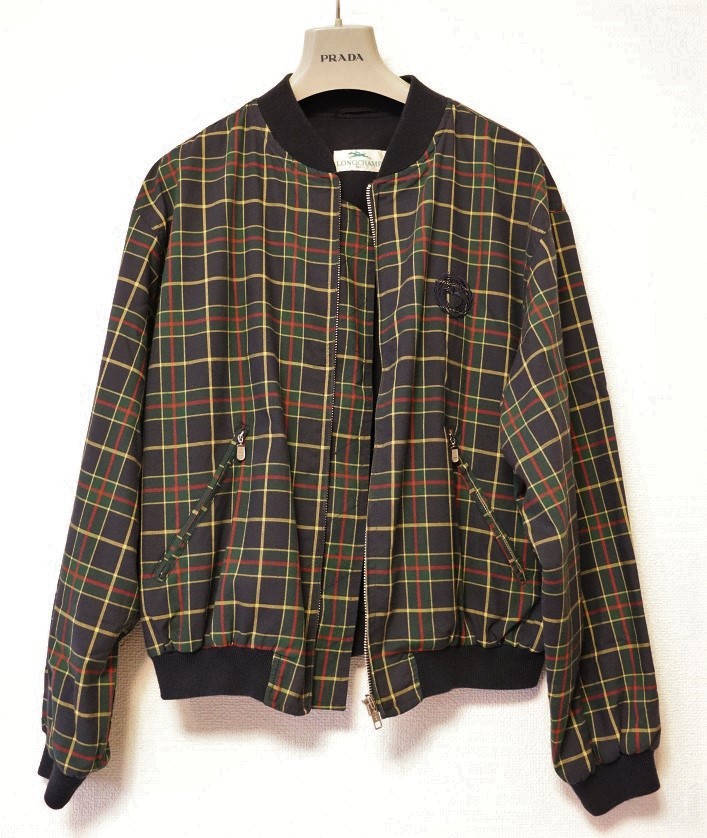 レア!イタリー製!LONGCHAMP ロンシャン ジャンパー ジャケット 格子柄 ネイビー 44 イタリア製拍卖