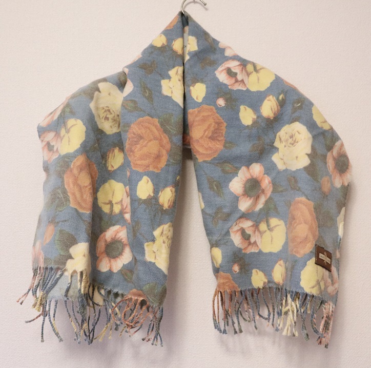 イタリア製!新品!LOFTY ロフティー Cecci Cecci 大判 マフラー ウール ストール 水色×オレンジ×イエロー拍卖