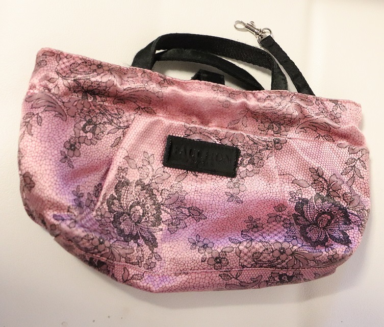 ポケット多い!使い易い!軽量!FOUCHON フォション 手提げ ポーチ ピンク×ブラック 約28×16cm ハンドバッグ拍卖