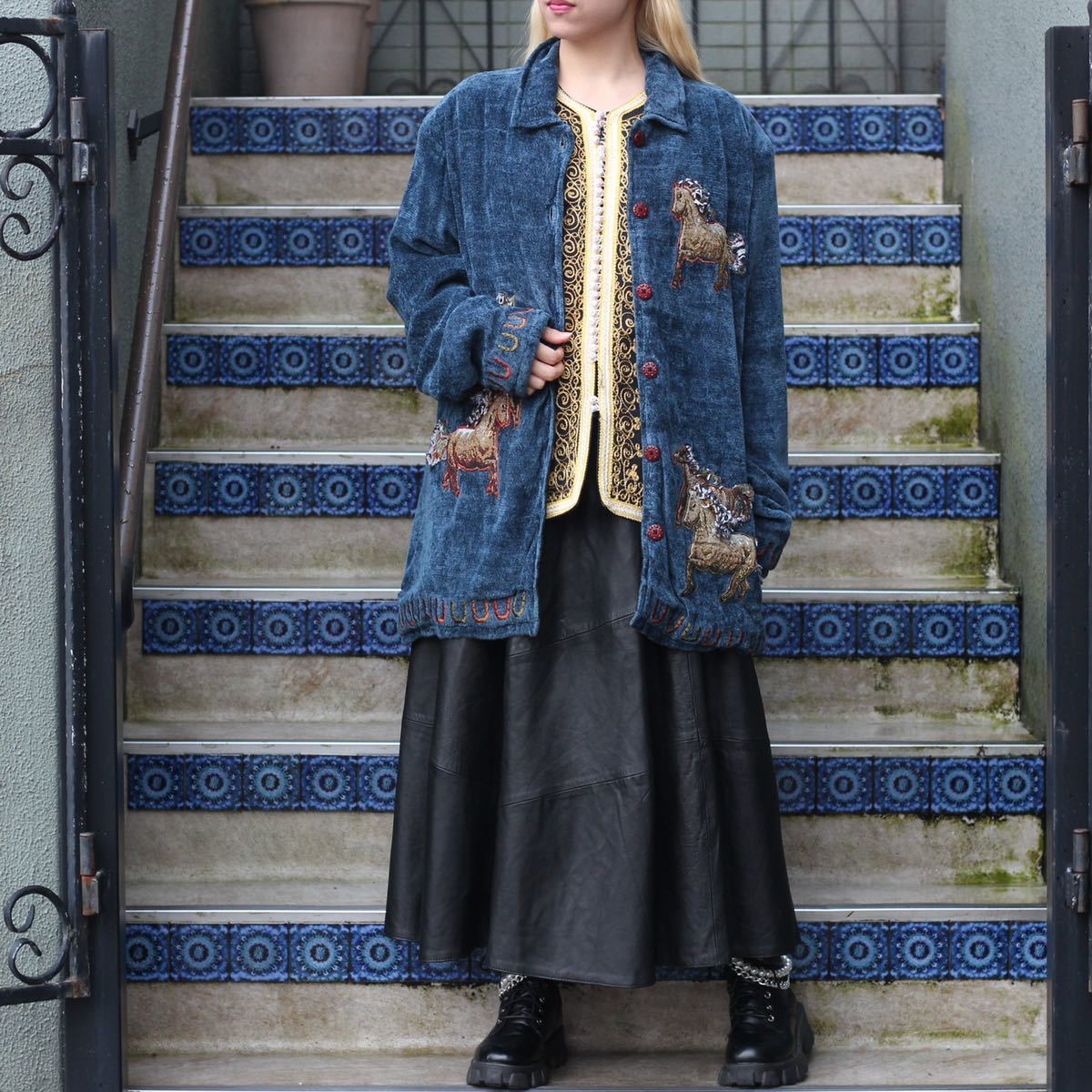 USA VINTAGE HORSE EMBROIDERY DESIGN PILE JACKET/アメリカ古着馬刺繍デザインパイルジャケット拍卖