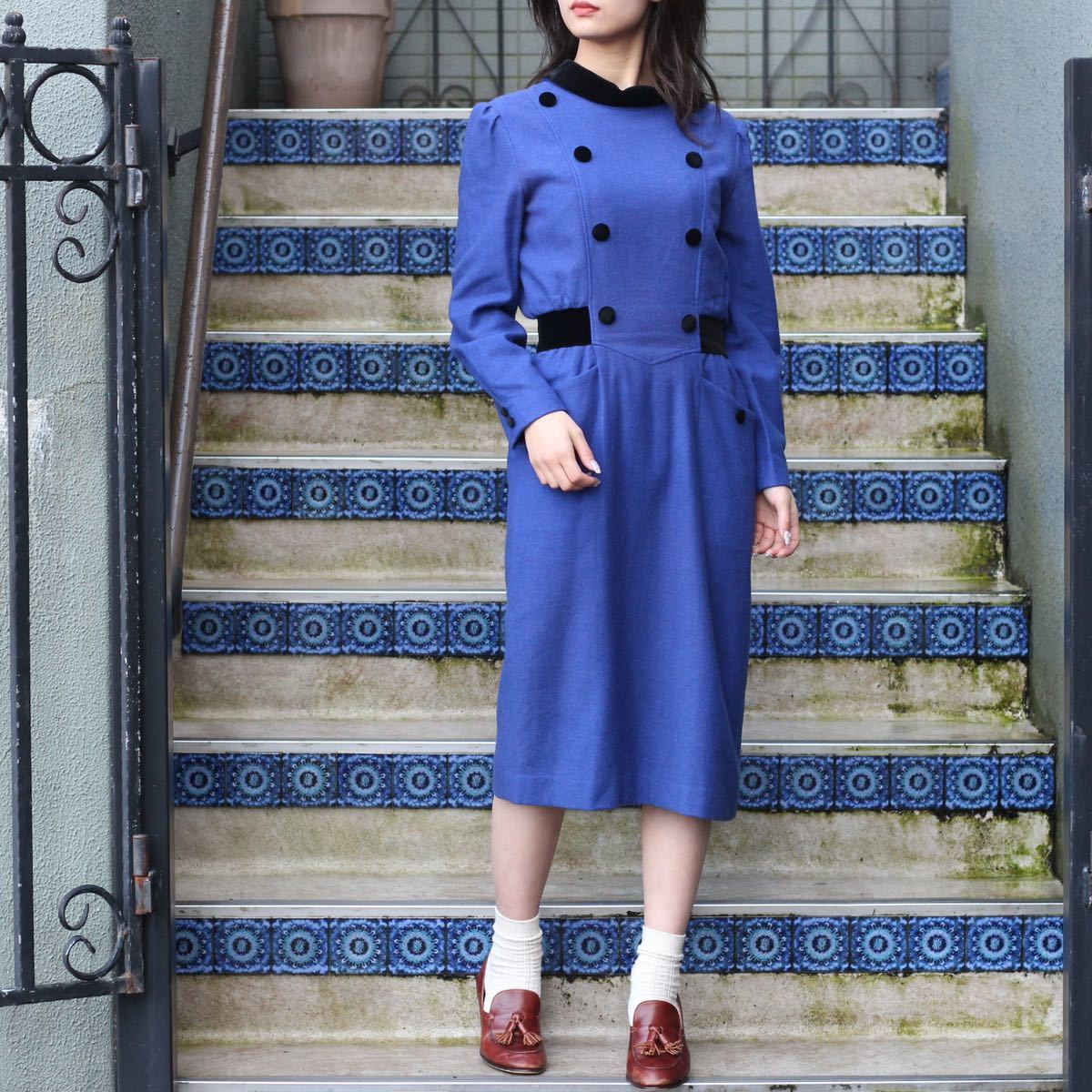 RETRO VINTAGE WOOL VELOUR DESIGN ONE PIECE/レトロ古着ウールベロアデザインワンピース拍卖