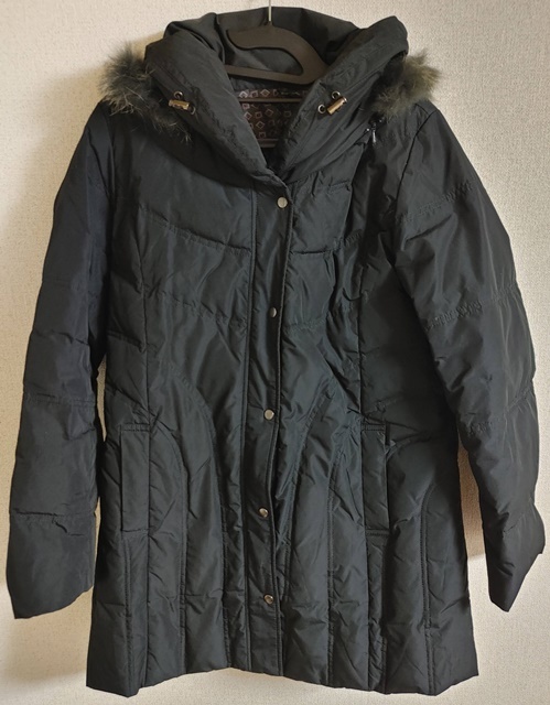 Lサイズ 長袖 ダウン ジャンバー ダウン&フェザー混 フード ファー(フォックス) 黒拍卖