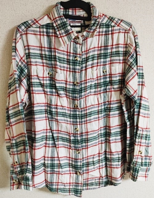 Lサイズ位 WEEKEND PROVISIONS 長袖 ネルシャツ チェック柄 白×緑×赤拍卖