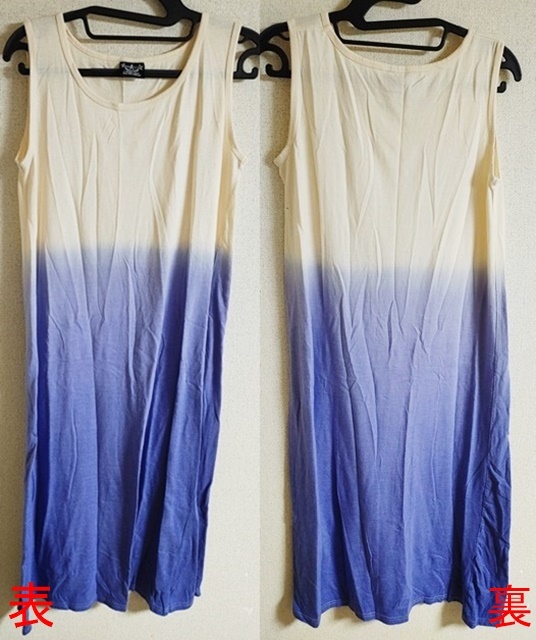 Lサイズ CHIP CLIP ノースリーブワンピース グラデーション クリーム色×青拍卖