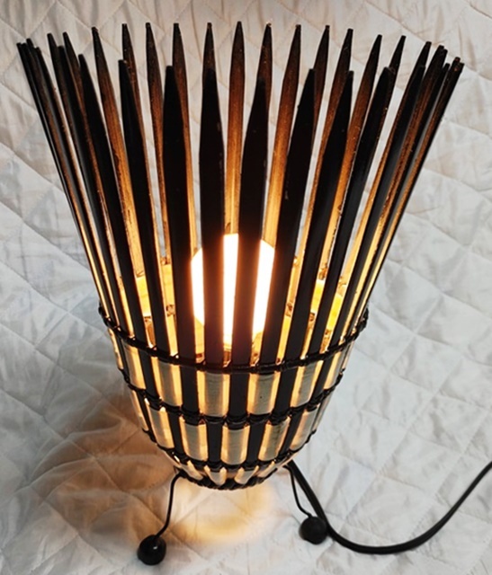 バンブーランプ 卓上 インテリアライト スイッチ付き 黒×白拍卖