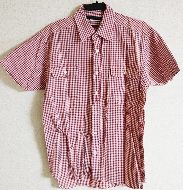 Mサイズ位 FANFAN 半袖 シャツ ギンガムチェック 赤×白 綿100%拍卖
