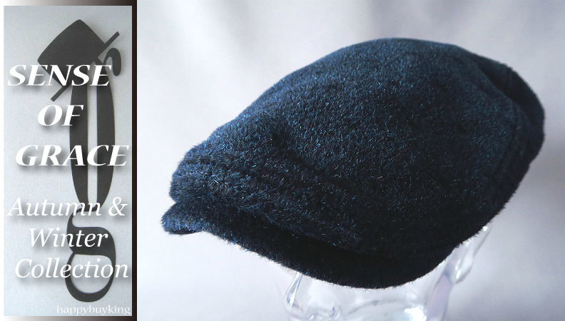 graceグレース★ビーバー加工ウール混ハンチング【紺】新品 定価¥4900 サイズ調節可能 男女兼用 ドット柄 センスオブグレース拍卖