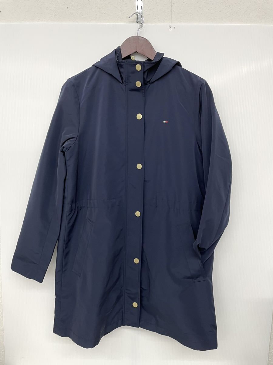 TOMMY トミーヒルフィガー レディース フード付き ロングコート M ネイビー ウエスト絞り拍卖