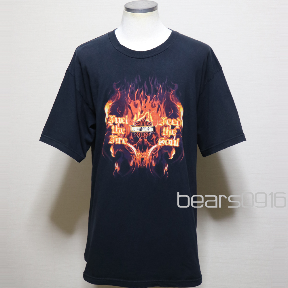 アメリカ購入 USED品 Harley-Davidson ハーレーダビッドソン ファイヤースカル&イーグル POMPANO 両面プリント MADE IN USA Tシャツ 黒XL拍卖
