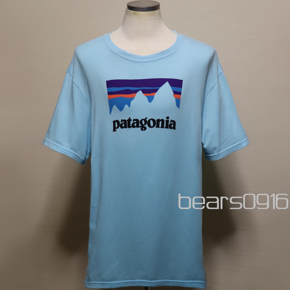 アメリカ購入 USED品 Patagonia パタゴニア フィッツロイ ホライゾンズ レスポンシビリティープリント MADE IN USA Tシャツ ターコイズ L拍卖