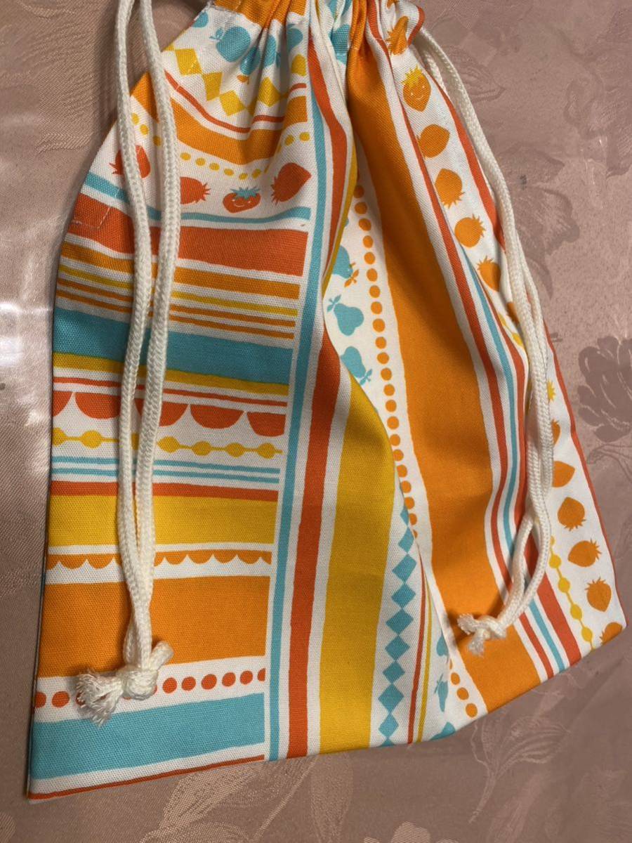大7 巾着袋 小物入れ 体操服入れ ハンドメイド オレンジ フルーツ柄拍卖