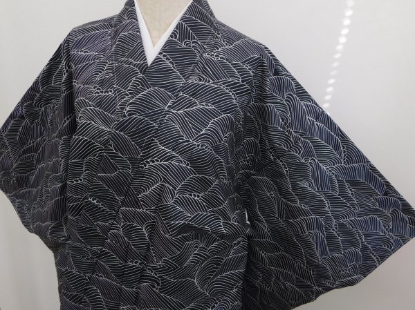 白山紬地 小紋袷 未着用品 楽布特選 P10231 t拍卖