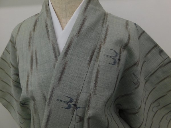 生紬 琉球絣柄 単衣 未使用仕立て上がり品 楽布特選 P9840 dnc拍卖