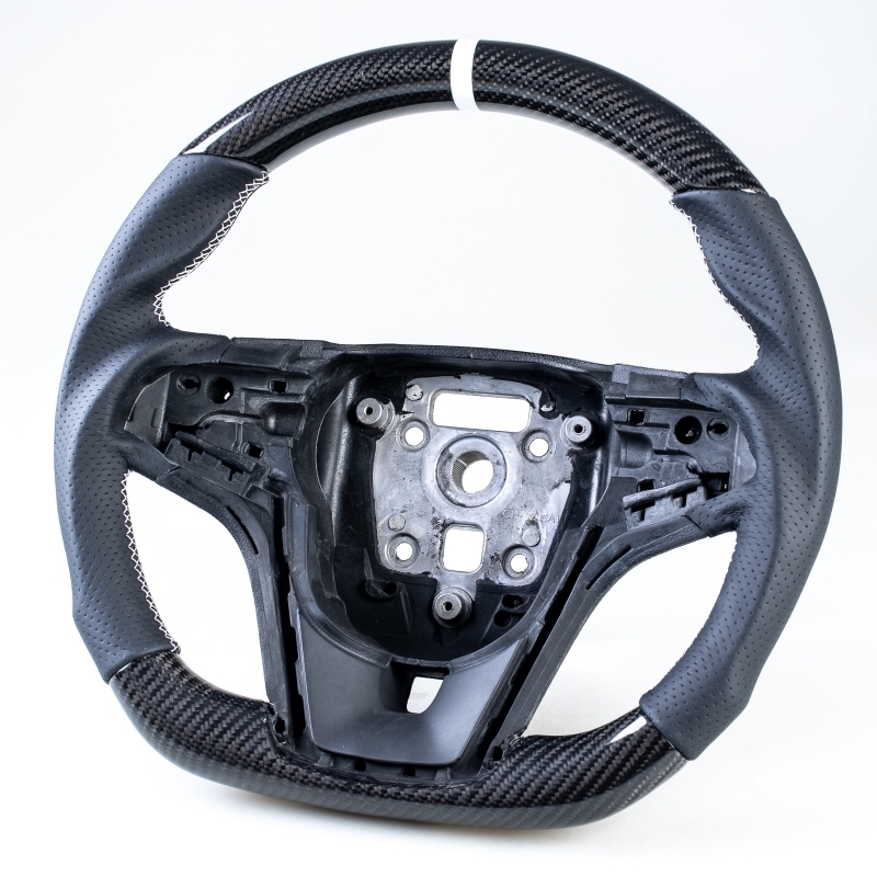 シボレー用 カマロ 2012-2015 D型 ステアリング ホイール ハンドル カーボン×本革パンチングレザー×白い輪デザイン拍卖
