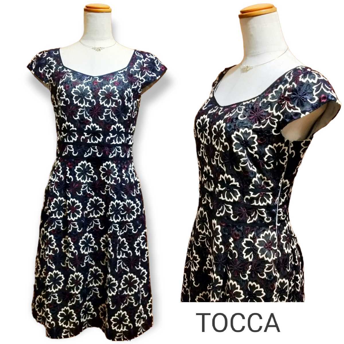 定価4〜5万円台 新品同様 高級感 TOCCA トッカ 刺繍ワンピース ブラック花柄拍卖