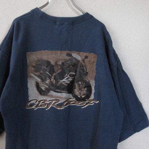 ○90s 希少 HONDA 本田◆50周年記念 CBR600F バイク オートバイ スウェット トレーナー 半袖◆メンズ ネイビー LLサイズ拍卖