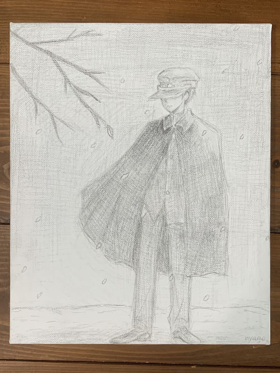 nyago 鉛筆画 f3 キャンバス 絵画 イラスト 絵 男の子 学ラン バンカラ モノクロイラスト 手描きイラスト 直筆 デッサン 素描拍卖