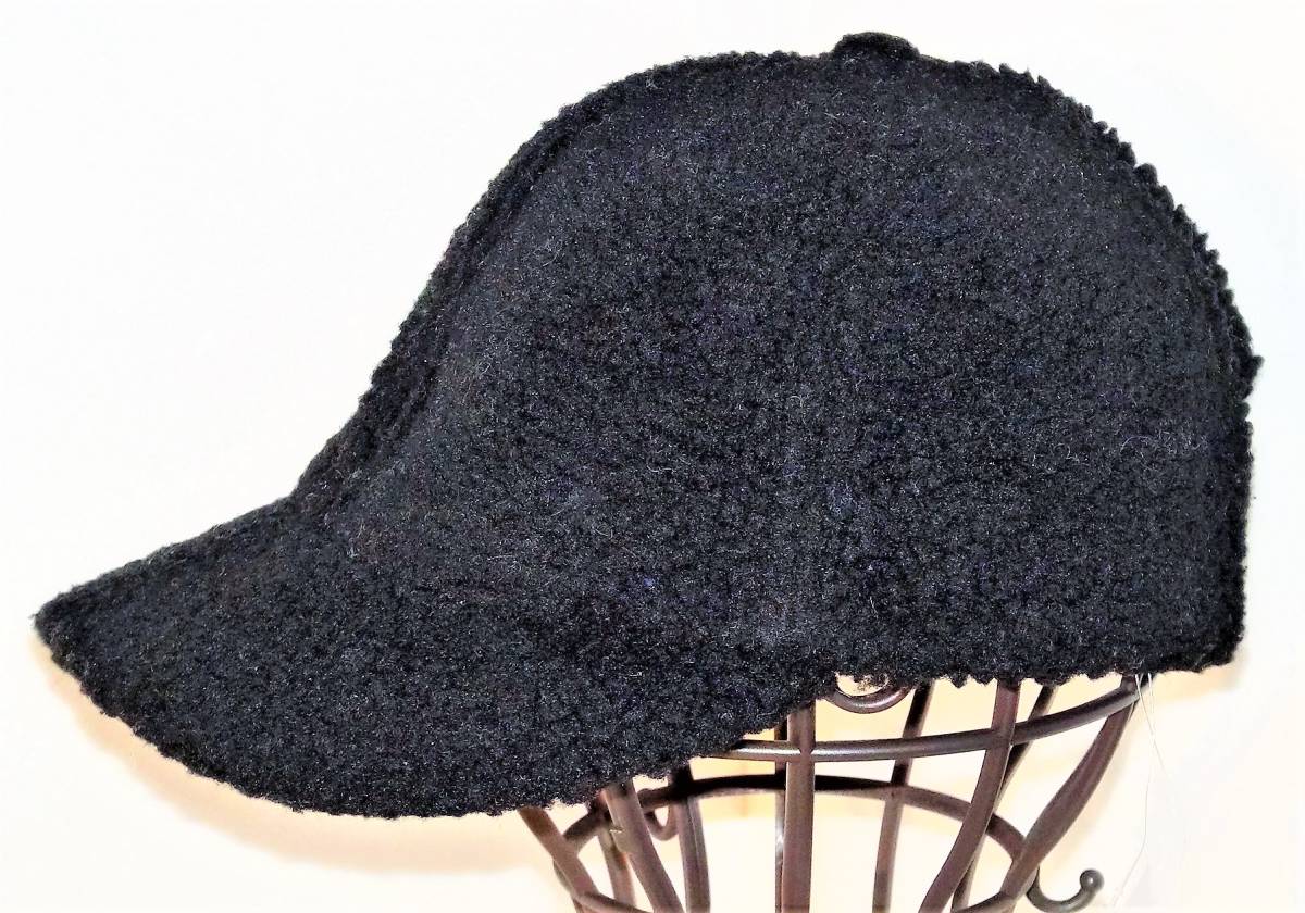 (レディース・帽子・新品)CasiTA キャップ F 黒ブークレ風生地 黒 綿100% つばの幅6㎝拍卖