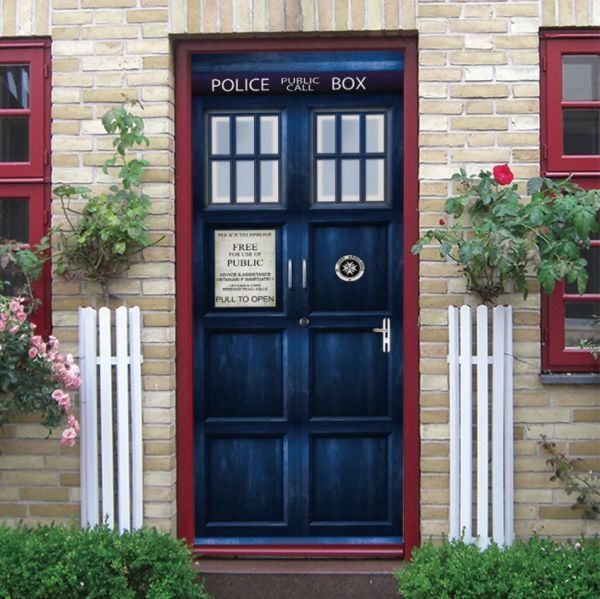 A1889 ドア 扉 ステッカー シール 取付 簡単 防水 ビニール 壁紙 ウォール 絵 交番 電話 ポリス ボックス 青 紺 フェイク 窓 77*200cm【964拍卖