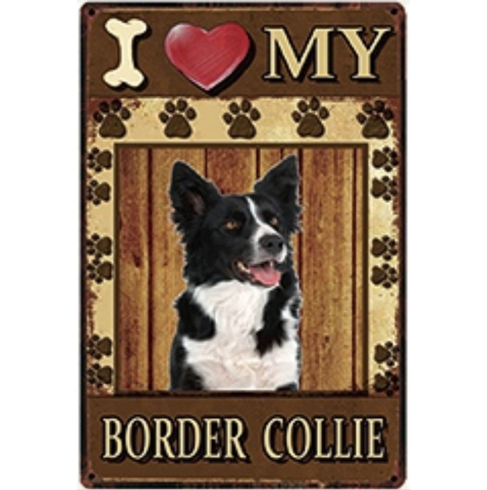 A1387 メタル サイン ブリキ 看板 金属 製 プレート パネル 店 注意 動物 ペット 愛 犬 I LOVE MY ボーダー コリー【3986】拍卖