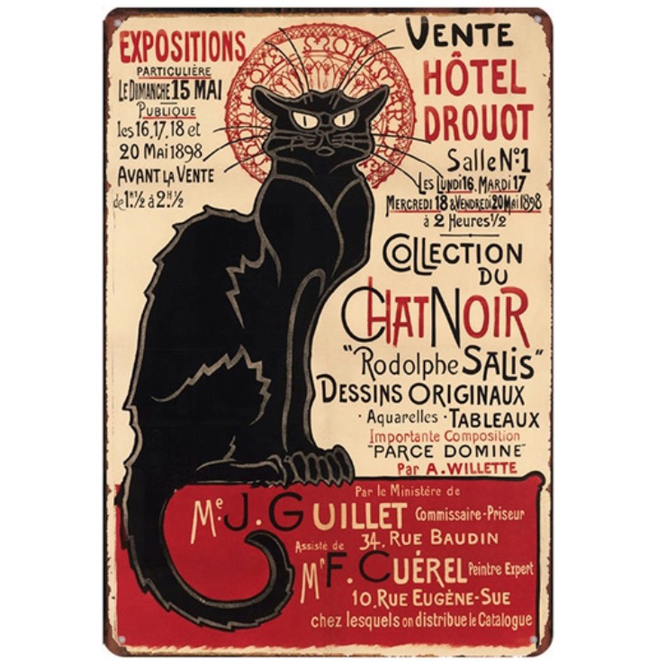 A1422 メタル サイン ブリキ 看板 金属 製 プレート アート パネル 昭和 レトロ おしゃれ 店 動物 ペット 愛 猫 黒 猫 1719拍卖