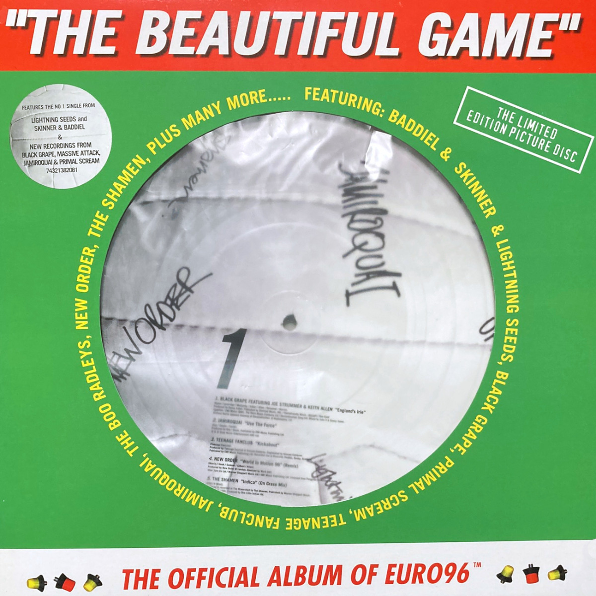 【限定盤ピクチャーレコード】UEFA EURO '96オフィシャル・コンピレーション・アルバム『THE BEAUTIFUL GAME』Jamiroquai/New Order etc.拍卖