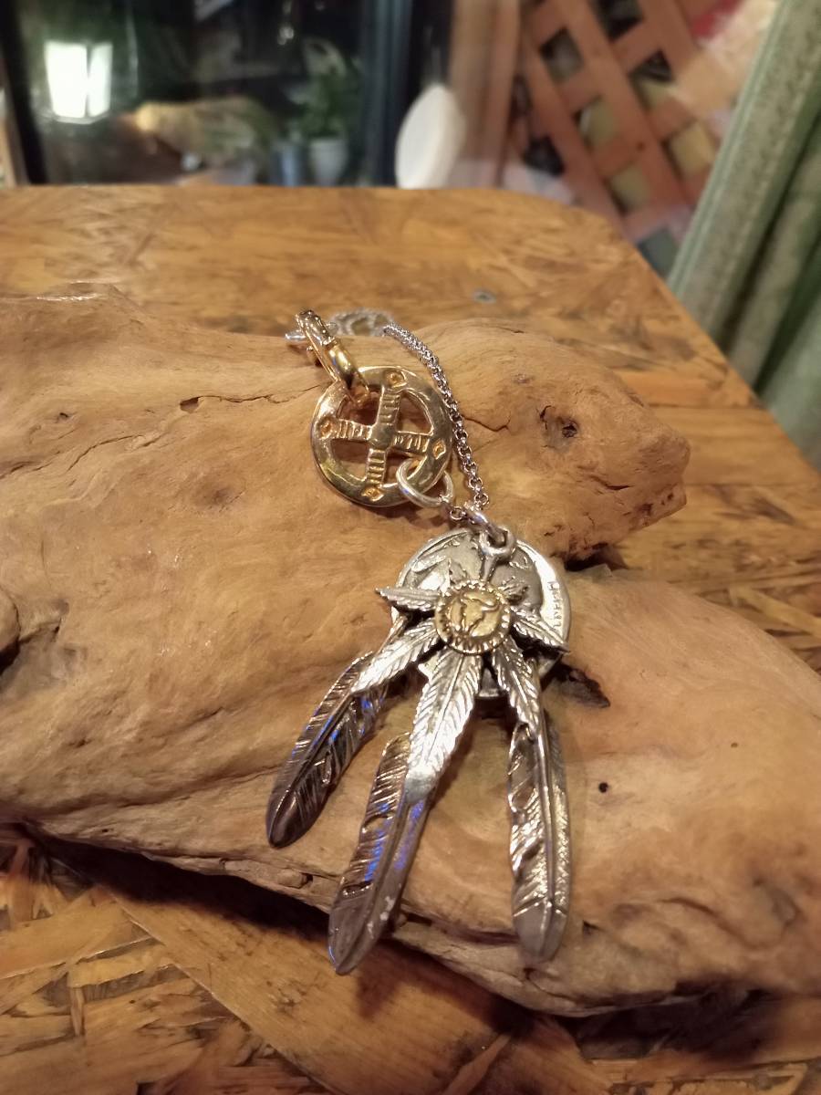 アメリカ硬貨,5セント,フェザー,ガンジャ3点吊り,ペンダント,ネックレス,全金,イーグルフック,ホイール,金銀コンビ拍卖