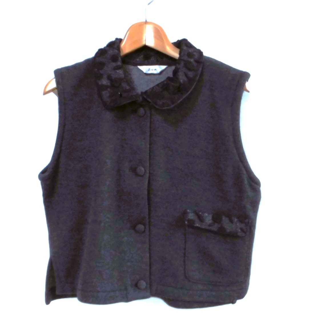 【極美品 レア即決】Ziza ジザ レース 厚手冬用ベスト★ウールナイロン混/レディースM~Lサイズ ブラック拍卖